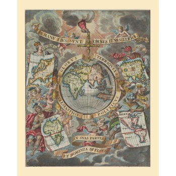 西洋古地图装饰画：世界在手上 上帝之手