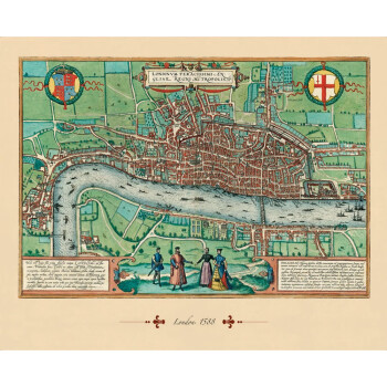 复古装饰画芯贴画文艺 欧洲城市16世纪伦敦